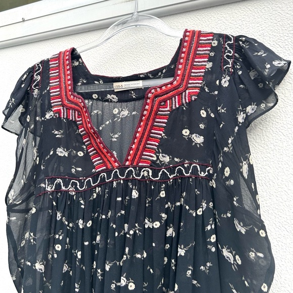 Ulla Johnson Top 100% Silk Embroidered Floral Anosha Women 8 Flutter Sleeve Boho - Picture 7 of 14